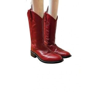 Vintage Old West Red Leather Roper Cowboy Boots SRL 4016 Western size 7